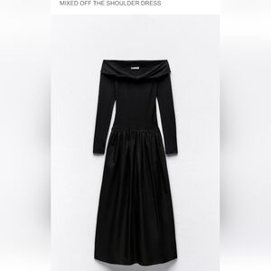 Zara Black Off-Shoulder Long Sleeve Maxi Dress